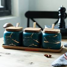 Creative Nordic Style Marble Pattern Ceramic Kitchen Seasoning Tank Set Wooden Cover Salt Shaker Spice Jar Kitchen Accessories 2024 - buy cheap
