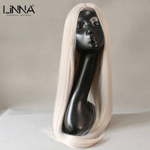 LINNA Long Straight Synthetic Lace Wig For Women Gray Blonde Color Cosplay Wig High Temperature Fiber Wigs Middle Part Lace 2024 - buy cheap