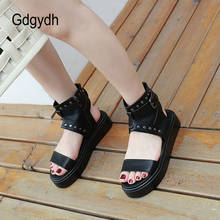 Gdgydh 2022 Thick Platfom Women Sandals Open Toe Flat Heels Female Shoes Summer Korean Style Rivets Buckle Sandals Ankle Strap 2024 - buy cheap