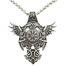 Norse God Odin Raven Amulet And Talisman Jewelry Viking Necklace With Valknut Vegvisir Trinity Symbols Protection 2024 - buy cheap