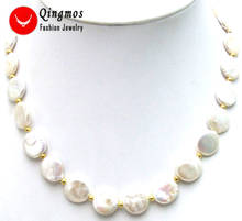 Qingmos White Pearl Necklace for Women with Natural 13-14mm Coin Round Shape Pearl Chokers Necklace Jewelry n5228 Free shipping 2024 - buy cheap