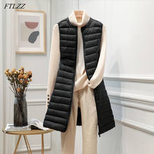 FTLZZ Winter Women Ultra Light circular Collar Jacket Zipper White Duck Down Medium Long Vest Outerwear 4XL  Down Coat 2024 - buy cheap