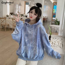 Women with Hat Hoodies Tie Dye Sweatshirts Harajuku Streetwear Stylish Casual Loose Hip-hop Front Pocket Chic All-match Ulzzang 2024 - buy cheap