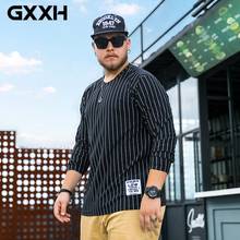 2022 Autumn Man Big Size Long-sleeved Cotton Tee Shirt Homme Casual Fat Guy Loose Vertical Striped Large Size Men Clothes XL-6XL 2024 - buy cheap