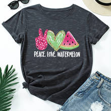 Camisetas estampadas de algodón para mujer, camisetas de manga corta para mujer, camisetas para mujer, ropa informal de verano, Top de sandía de amor de la paz 2024 - compra barato