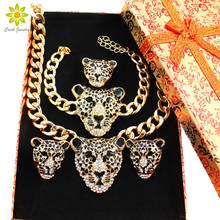 Cool Leopard Head Bracelet Earrings Ring Necklace Set For Women Trendy Gold Color Costume African Jewelry Sets+Gift Boxes 2024 - buy cheap