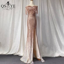 QSYYE-vestido de noche elegante con purpurina, elegante, con borla desnuda, de sirena, de cintura elástica, Formal 2024 - compra barato