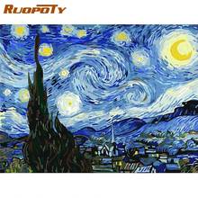 RUOPOTY Frame DIY Painting By Numbers Van Gogh Starry Sky Picture By Numbers Landscape Wall Art Acrylic Paint For Home Decor Art 2024 - купить недорого