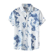 Ink Pattern Vintage Ethnic Style Summer Short Sleeve Turndown Collar Button Men T-shirt Hawaiian Shirt Fashion Breathable Blouse 2024 - buy cheap