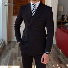 Yiwumensa jaqueta de vestuário, marrom/marinho, com calças, conjunto de 2 peças, blazers, homens, feitos sob encomenda, ternos 2024 - compre barato