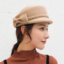Fibonaccei-sombreros de lana para mujer, tocado de banquete elegante, boinas con lazo, pastillero, 100% 2024 - compra barato