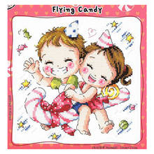 Amishop Gold Collection Lovely Counted Cross Stitch Kit Flying Candy Boy And Girl SO 3193 2024 - buy cheap