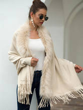 Fitshinling Fur Collar Winter Shawls And Wraps Bohemian Fringe Oversized Womens Winter Ponchos And Capes Batwing Sleeve Cardigan 2024 - купить недорого