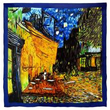 Women Square Scarf Van Gogh Oil Painting Coffee House Shawls Spring 100% Pure Silk Scarves for Ladies Luxury Foulard Wraps 2024 - buy cheap