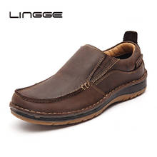 LINGGE Handmade Genuine Leather Men Casual Shoes Comfortable Fashion Men Shoes Loafers Men Leather Shoes Slip On Moccasins 2024 - buy cheap