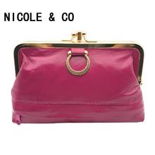 NICOLE & CO-Mini monedero de piel de oveja para hombre y mujer, Cartera de cuero genuino con broche de Metal, tarjetero e identificación, Clip de dinero, Original, nuevo 2024 - compra barato