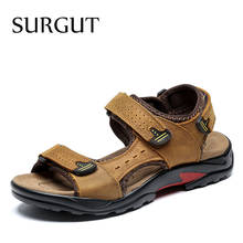 SURGUT Brand Men Summer Fashion Sandals Beach Shoes Genuine Leather Comfortable Casual Shoes Men Roman Style Big Size 38-48 2024 - buy cheap