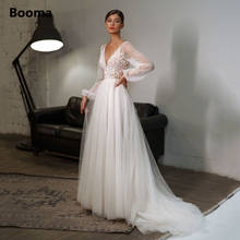 Elegant Long Sleeves Wedding Dresses 2022 Deep V-Neck Dot Tulle Illusion Bride Dresses Lace Appliques A-Line Long Wedding Gowns 2024 - buy cheap