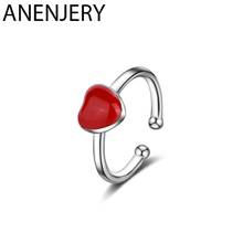 ANENJERY 925 пробы серебро простое кольцо с сердцем красного цвета для Для женщин девочек Регулируемые кольца S-R470 2024 - купить недорого