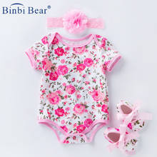 Newborn Baby Girl Kids Clothes Body Infantis Short Children's Clothing for Boys Cotton Floral Jumpsuits Bodysuit Set 3pcs Suit 2024 - buy cheap