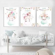 Nordic Baby Unicorn Wall Art Canvas Painting Pink Bowknot Posters And Prints Inspirational Quotes Picture Nursery Kid Room Decor 2024 - buy cheap