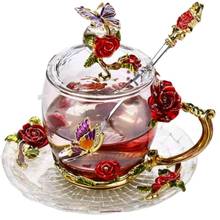 Red Rose Enamel Glass Coffee Mugs Tea Cups and Mugs Handmade Heat Resistant Glass Water Cup Drinkware Lover Gift Wedding Cup 2024 - buy cheap