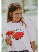 Happiness Is Watermelon Print Summer Women's T-shirt Casual Female Short Sleeve Round Neck T Shirt Camisas Mujer Graphic Tees 2024 - buy cheap