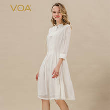 Voa 36 m/m pesado estiramento de seda streamer branco vestidos feminino glittering colarinho mangas arco literária a linha vestido de comprimento médio a10317 2024 - compre barato