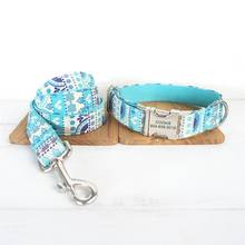 Personalized Pet Collar Customized Nameplate ID Tag Adjustable Light Blue Ethnic National Style Cat Dog Collars Lead Leash Set 2024 - buy cheap
