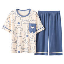 Женский пижамный комплект размера плюс M-5XL, мягкая хлопковая ночная рубашка, летняя Пижама с коротким рукавом, пижама с мультяшным принтом, ... 2024 - купить недорого
