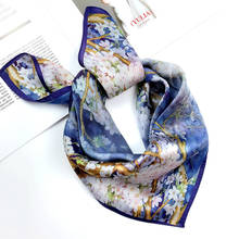 100% Mulberry Silk Bandana Foulard Femme Luxury Oil Painting Print Neckerchief Women 53*53cm Square Head Hair Scarves 2020 2024 - buy cheap