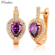 2017 New Fashion Pear Cut Purple  With CZ Accent Teardrop U Huggies Hoop Earrings for Womens Gold Color Jewellery Aros Aretes 2024 - buy cheap