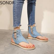 Sandalias de US4-11 para mujer, zapatos de gladiador plano con tiras al tobillo, de estilo romano vaquero, con punta Tong, en 3 colores, talla grande 2024 - compra barato