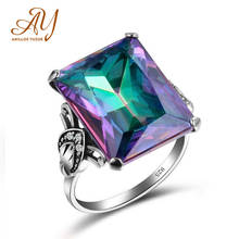 Anillos yuzuk prata 925, joias femininas, original, arco-íris azul, topázio quadrado, prata esterlina 925 2024 - compre barato