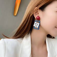 Japanese Style Minority Resin Portrait Funny Earrings for Women Girl Metal Layed Square Geometric Drop Earrings Pendientes 2020 2024 - buy cheap