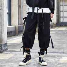 Pantalones de chándal holgados para hombre, ropa de calle masculina de estilo japonés, con empalme de cinta negra, estilo Hip Hop, Punk, gótico, Harem 2024 - compra barato