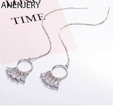 ANENJERY Silver Color Long Tassel Dream Catcher Dangle Earrings With Bling Zircon Jewelry For Women Party Gifts S-E615 2024 - buy cheap