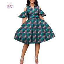 100% Cotton African Print Dresses for Women Bazin Riche Women V-neck Knee Length Tutu Dress African Style Clothing WY2752 2024 - buy cheap