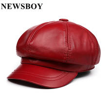 NEWSBOY Cap Women Red Genuine Leather Vintage Hat 2022 New Baker Boy Cap High Quality Brand Ladies Winter Octagonal Cap 2024 - buy cheap