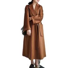 Brand Women Double-Sided 100% Wool Coat Solid Color Long Beautiful Woolen Winter Autumn Thicken Warm Fashion Water Ripple Cloak 2024 - buy cheap