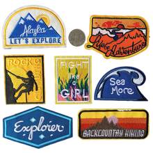 50pcs/lot Luxury Embroidery Patch Rock Climbing Scenery Sea Wave Letter Girl Clothing Decoration Accessory Iron Heat  Applique 2024 - buy cheap