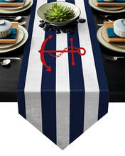 Simple Blue And White Stripes Anchor Table Runners Tablecloths Tablerunner Vintage Wedding Party Long Table Runner Stain 2024 - buy cheap