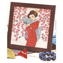 Amishop Gold Collection Lovely Counted Cross Stitch Kit Sakura Cherry Blossom Red Dress Geisha Japanese Woman Eastern 2024 - buy cheap