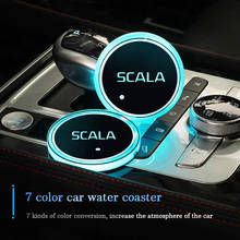 Светящийся автомобильный подстаканник 7 цветов USB-зарядка Автомобильный логотип светодиодный атмосферсветильник для Skoda Scala Vrs автомобильные аксессуары 2024 - купить недорого