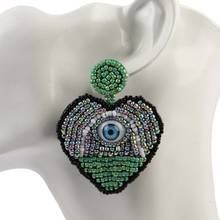 Florosy Big Bohemian Beaded Statement Drop Dangle Earrings for Women Blue Evil Eye Heart Pendant Colorful Charm Party Jewelry 2024 - buy cheap