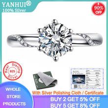 Yanhui com certificado 6mm 1.0ct laboratório moissanite anel de diamante 925 prata esterlina jóias finas anéis de casamento para mulher r363 2024 - compre barato
