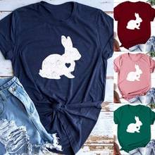 Camiseta con estampado de conejo para Mujer, Camiseta holgada de manga corta con cuello redondo, Camisetas de verano para Mujer 2024 - compra barato