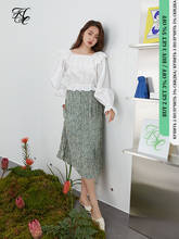 FSLE Floral Print Chiffon Pleated Skirt Women Spring Summer Boho Elegant High Waist Skirt Female Green Vintage Long Skirt 2024 - buy cheap