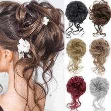 MERISIHAIR Girls Curly Scrunchie Chignon With Rubber Band Brown Gray Synthetic Hair Ring Wrap On Messy Bun Ponytails 2024 - купить недорого