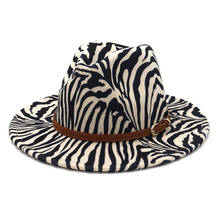Zebra Striped Print Jazz Fedora Hats with Brown Belt Buckle Women Men Wide Brim Church Party Felt Top Hat Panama Cap 2024 - buy cheap
